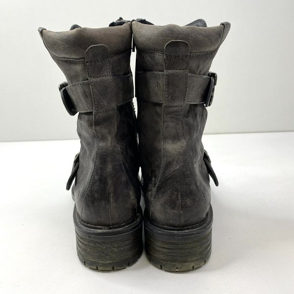Paul Green Boots Leather Ankle Moto Gray Side Zip Women US 7.5 UK 5.5 Steampunk - Picture 5 of 10